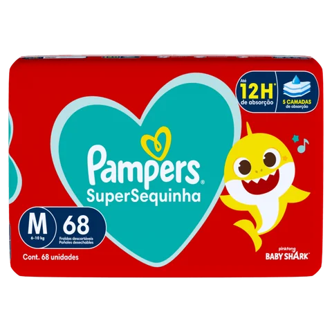 Fralda Descartável Infantil Pampers SuperSequinha M Pacote 68 Unidades